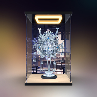 亚克力带灯展示盒适用拼酷苗银冠饰3D金属模型手办拼接收纳防尘罩