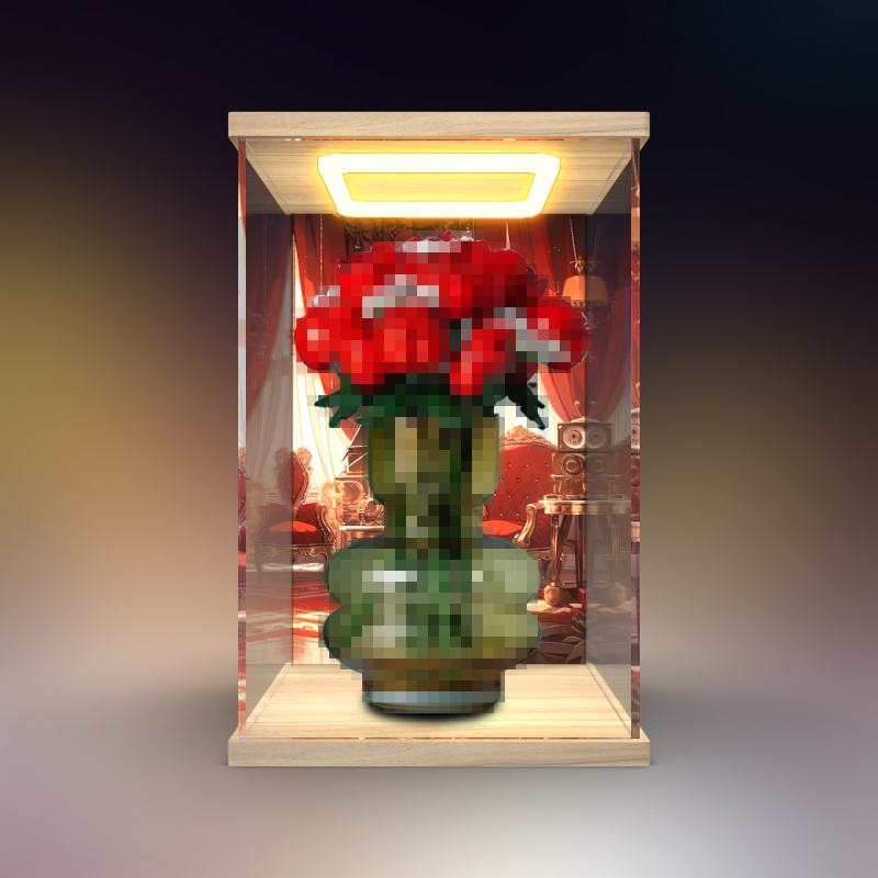 亚克力高清回形灯展示盒适用积木 10328玫瑰花模型拼装玩具防尘罩