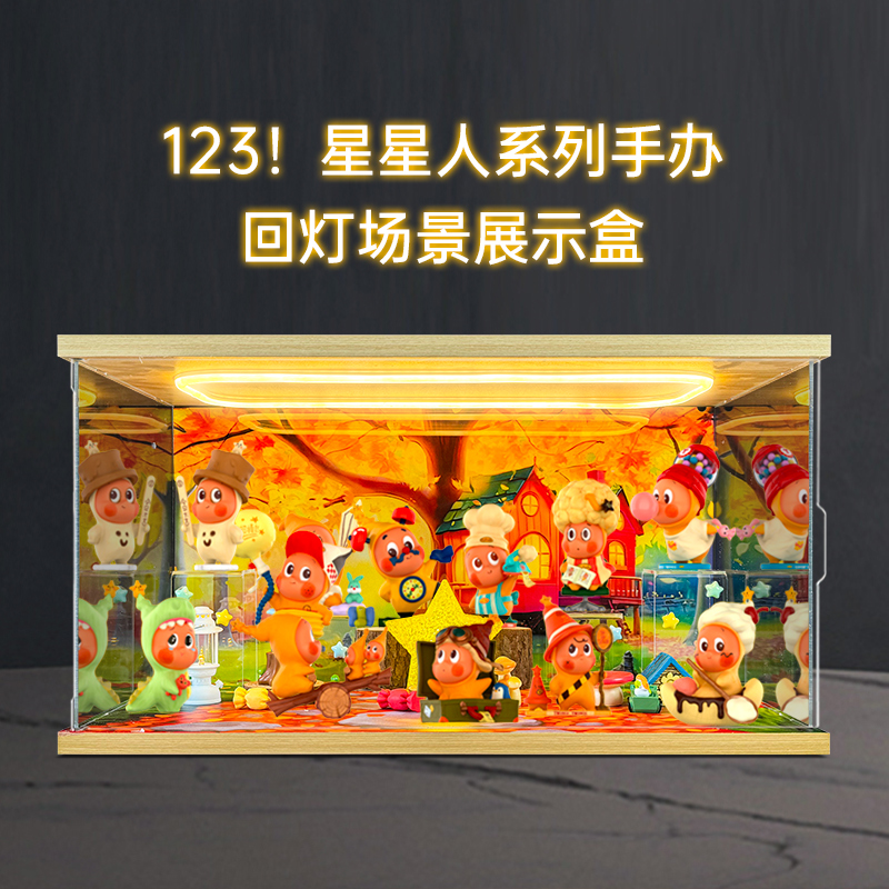 灯光场景展示盒适用泡泡玛特123！星星人系列手办盲盒潮流玩具