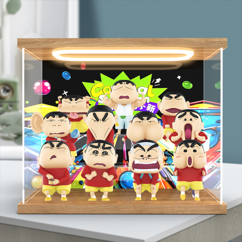 手办收纳灯光展示盒适用52TOYS蜡笔小新奇奇怪怪的小新表情包盲盒