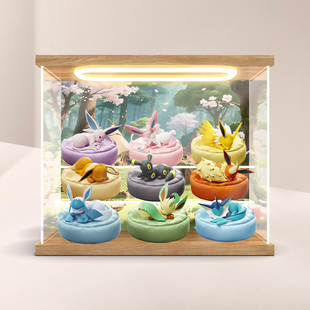 古薇媞适用狼博旺宝可梦伊布睡姿系列盲盒水伊布玩偶回型灯展示盒