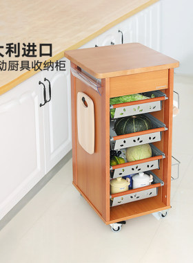 福帕意大利原装进口实木厨房置物架多功能厨具收纳柜移动餐边柜子