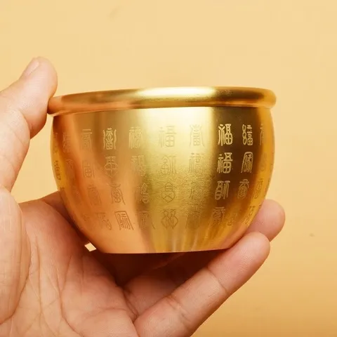 缸摆件烟灰缸【纯黄铜招财缸】米招聚宝盆百福桌面铜器小,商业/办公家具,办公茶水柜,淘宝优惠券,粉丝福利购,淘宝优惠卷