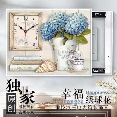 客厅液压电表箱饰画空开电源配电箱带钟表推拉电箱电表盒遮挡箱游