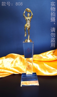 水晶金属篮球运动小金人奖杯diy定制 808款方柱类奖品