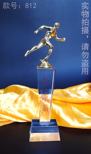 水晶金属跑步运动小人奖杯diy定制 812款方柱类奖品