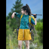 卓尼维斯户外原创升级拼色不规则登山立领速干透气跑步长袖 T恤女