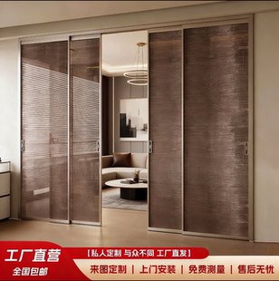 极简夹丝玻璃厨房三联动推拉阳台卫生间书房客厅隔断吊轨移门定制
