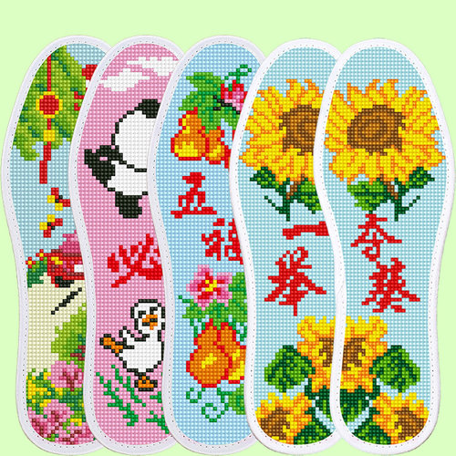 手工十字绣鞋垫半成品男女款花卉图案自己绣七层棉布DIY刺绣鞋垫