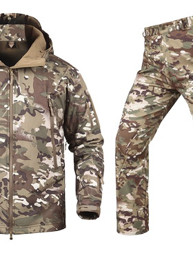 户外冲锋衣男女两件套冬季加绒加厚衣裤套装登山服潮硬派战地钓鱼