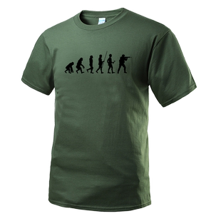 新品短袖T恤 人类的进化史 军事风印花短袖T恤 纯棉T恤