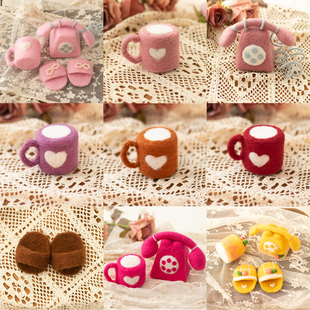 纯手工毛毡电话杯子拖鞋 玩偶摆件新生儿宝宝拍照拍摄用品小飞道具