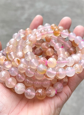 晶东珠宝 3A天然樱花玛瑙手链 时尚甜美风女生单圈圆珠手串批发