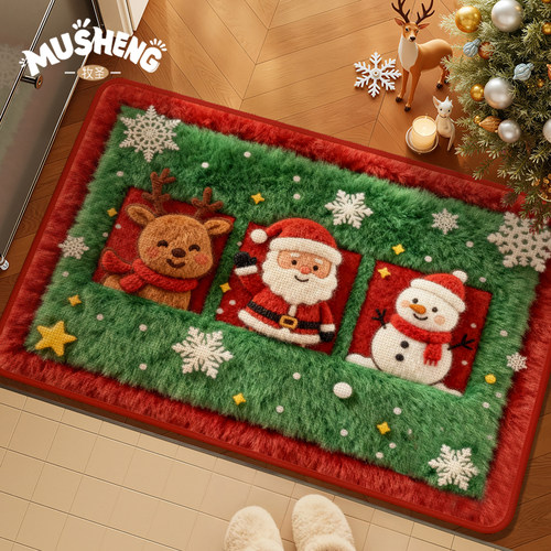 圣诞节入户门地垫仿亚麻防滑脚垫