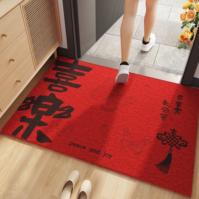 牧圣家居红色丝圈入户地垫
