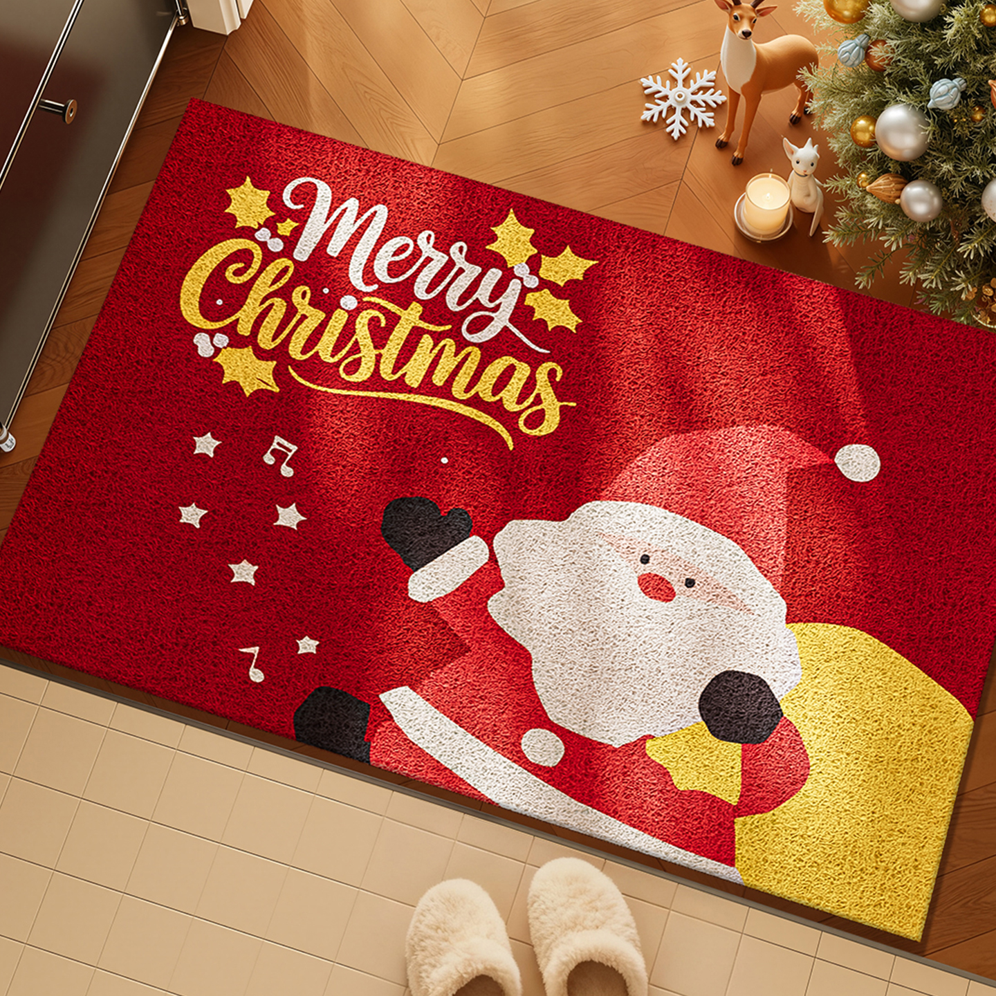 圣诞入户门地垫pvc丝圈防滑脚垫