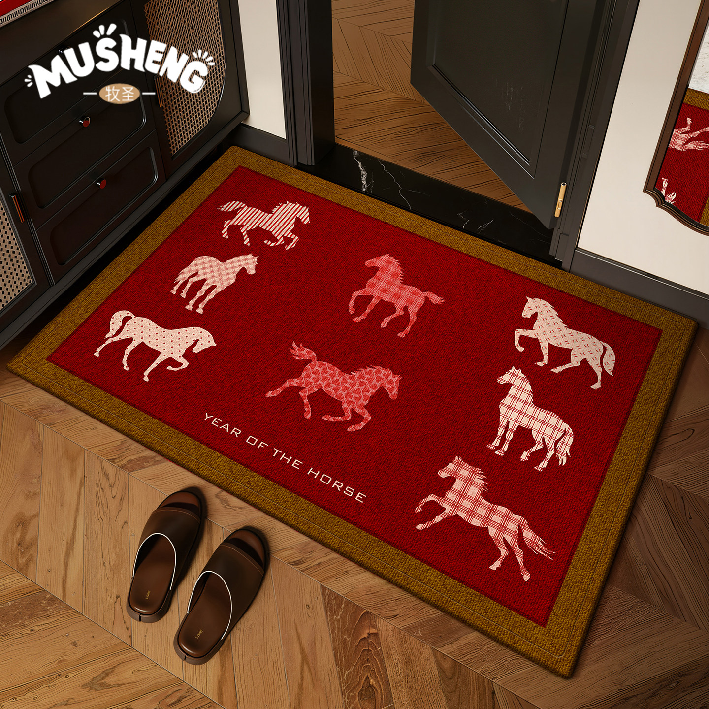 2026新款马年高级感入户门地垫家用防滑玄关脚垫进门垫红色地毯垫,居家布艺,入户地垫,淘宝优惠券,粉丝福利购,淘宝优惠卷