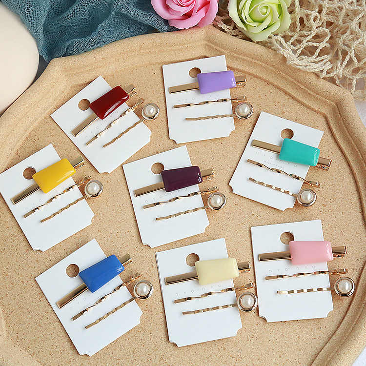 日韩彩色发夹珍珠亚克力糖果色套装几何边夹森女系顶夹仙女头饰