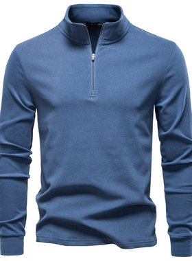 2025秋冬欧美男士立领半拉链长袖卫衣纯色德绒打底衫Men T-shirt