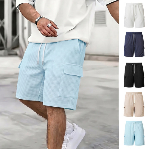 2026夏季美式休闲短裤男纯色工装中裤宽松直筒五分裤Men's shorts
