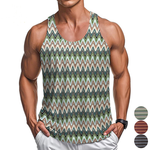 T恤复古风撞色波浪彩条背心潮Men 2025夏季 休闲无袖 大码 vest 男士