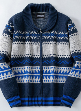 2025秋冬美式复古提花拼色针织外套男拉链开衫毛衣Men's sweater