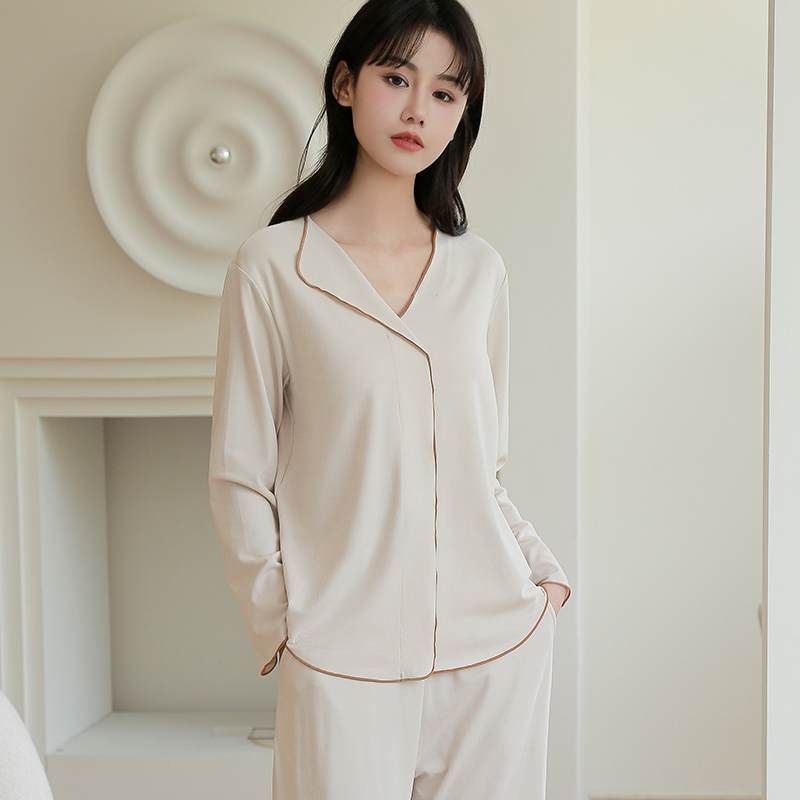 美雅碧發(fā)熱抗菌帶胸墊睡衣套裝女士秋冬可外穿寬松長(zhǎng)袖家居服磨毛