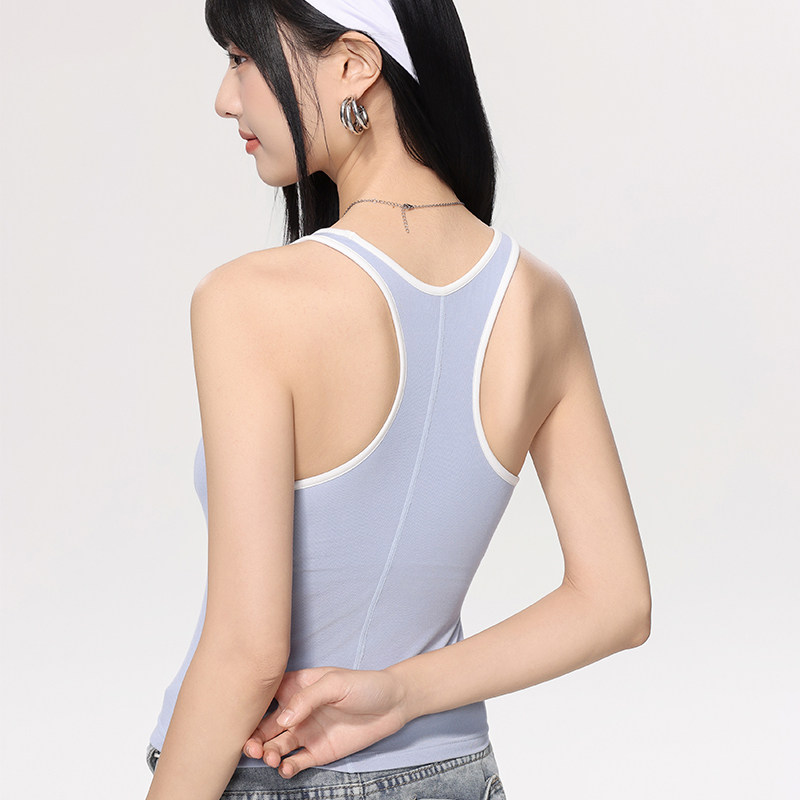 美背吊带背心女内搭莫代尔带胸垫一体式打底上衣撞色外穿薄款夏季
