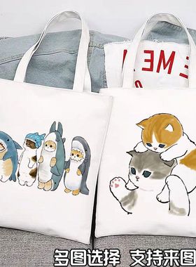 Cat canvas bag日系可爱卡通猫咪帆布包大容量小众ins单肩手提袋