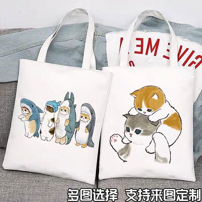 Cat canvas bag日系可爱卡通猫咪帆布包大容量小众ins单肩手提袋