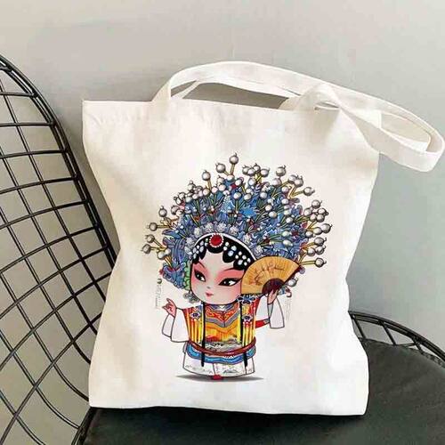 中国风Q版京剧人物单肩手提帆布包脸谱戏曲周边学生书包购物袋子