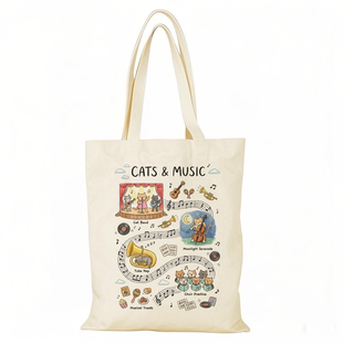 钢琴猫和乐谱帆布包音乐剧文创帆布袋定制手提大容量环保购物袋
