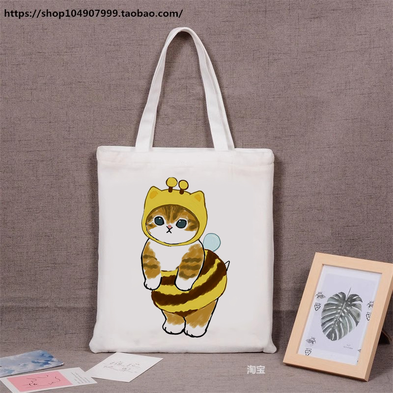 Cute Cat Canvas Tote Bag 可爱卡通猫咪印花手提包单肩帆布袋子