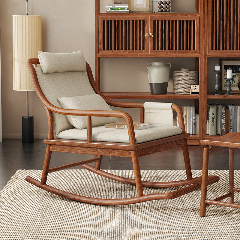 高端北榆木实木摇摇椅躺椅沙发家用懒人成人阳台休闲逍遥椅休闲椅