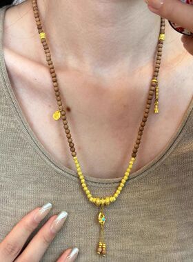 老山檀串珠毛衣链古法金黄金色手链男女文玩手串复古精致新款