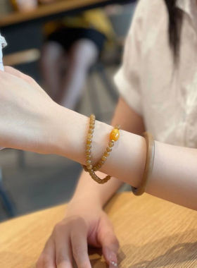 手作新疆和田玉且末糖料多圈手串焦糖色手链老蜜蜡桶珠双圈手链