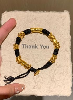 金色盘缠手串男女复古手绳编绳手串时尚高级国潮经典民族风百搭女