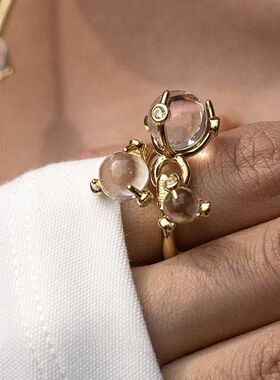 【星簇晶环】透体水晶几何戒指多珠簇镶设计小众轻奢艺术感食指戒