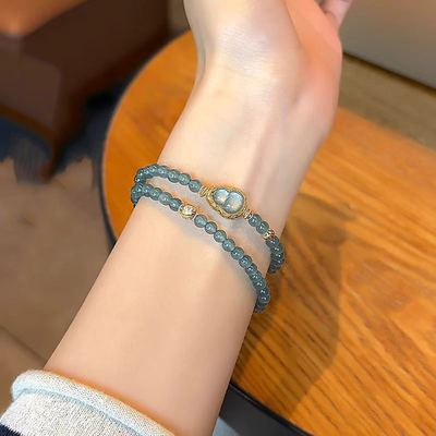 仿天然高冰种蓝水翡翠手串葫芦纳福财运双圈手链收藏级女款礼物
