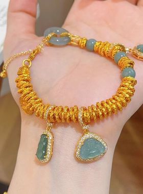 中式复古金色盘缠翡绿色葫芦平安扣手链女小众高级国风送礼物首饰