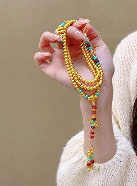 金店同款108颗多圈佛珠长项链女红蓝设计款降魔杵国风项链