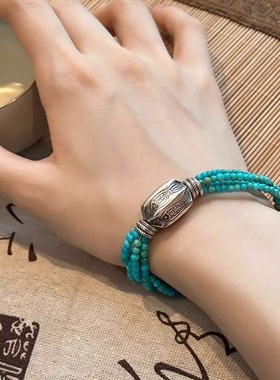 银色锦鲤路路通绿色松石多层手串手链女新中式设计感显气质高级感