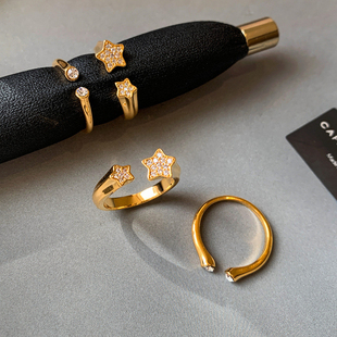 黄金色星星开口食指中指戒指女小众设计高级感巨好看指环叠戴套戒