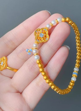御青瓷黄色色珍珠手链新中式珐琅镂空首饰东方美学复古宫廷风
