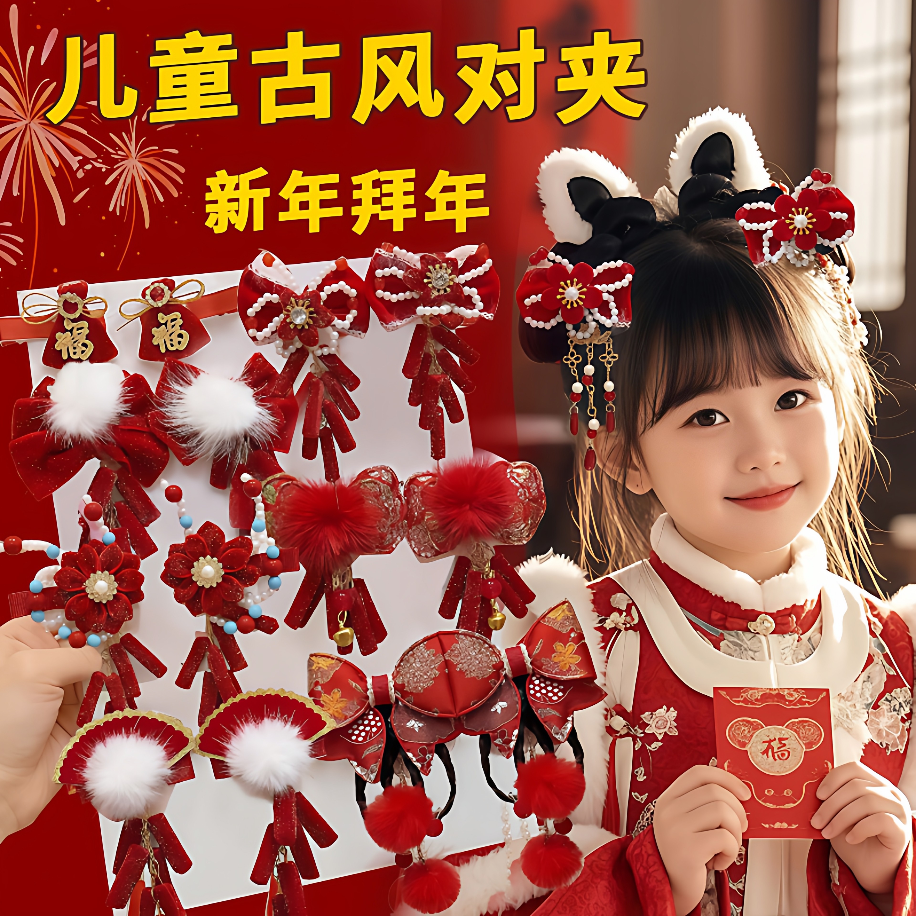 新款2026古风对流苏蝴蝶结夹发夹夹发卡可爱女童发饰新年儿童鸭嘴,童装/婴儿装/亲子装,发饰,淘宝优惠券,粉丝福利购,淘宝优惠卷