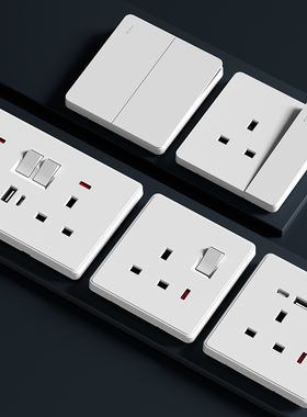 港澳开关插座面板86型暗装白色13A带type-c快充家用墙壁电源插座