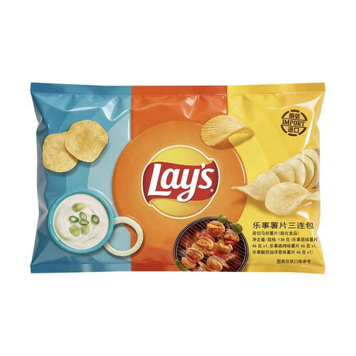 盒马代购乐事薯片经典三连包(烧烤+原味+酸奶油洋葱)46g*3组合装