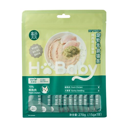 盒马宠物零食猫条 鸡肉南瓜猫草 15g*18南瓜助消化大麦苗辅助化毛