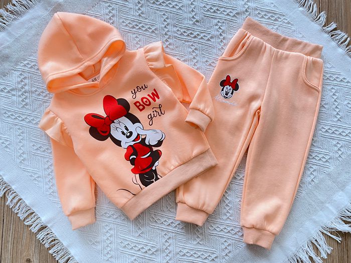 秋冬女童儿童卡通卫衣套装连帽