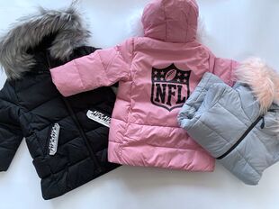 断码清仓~外贸韩单 男女儿童可拆卸毛边连帽拉链印花长袖羽绒服